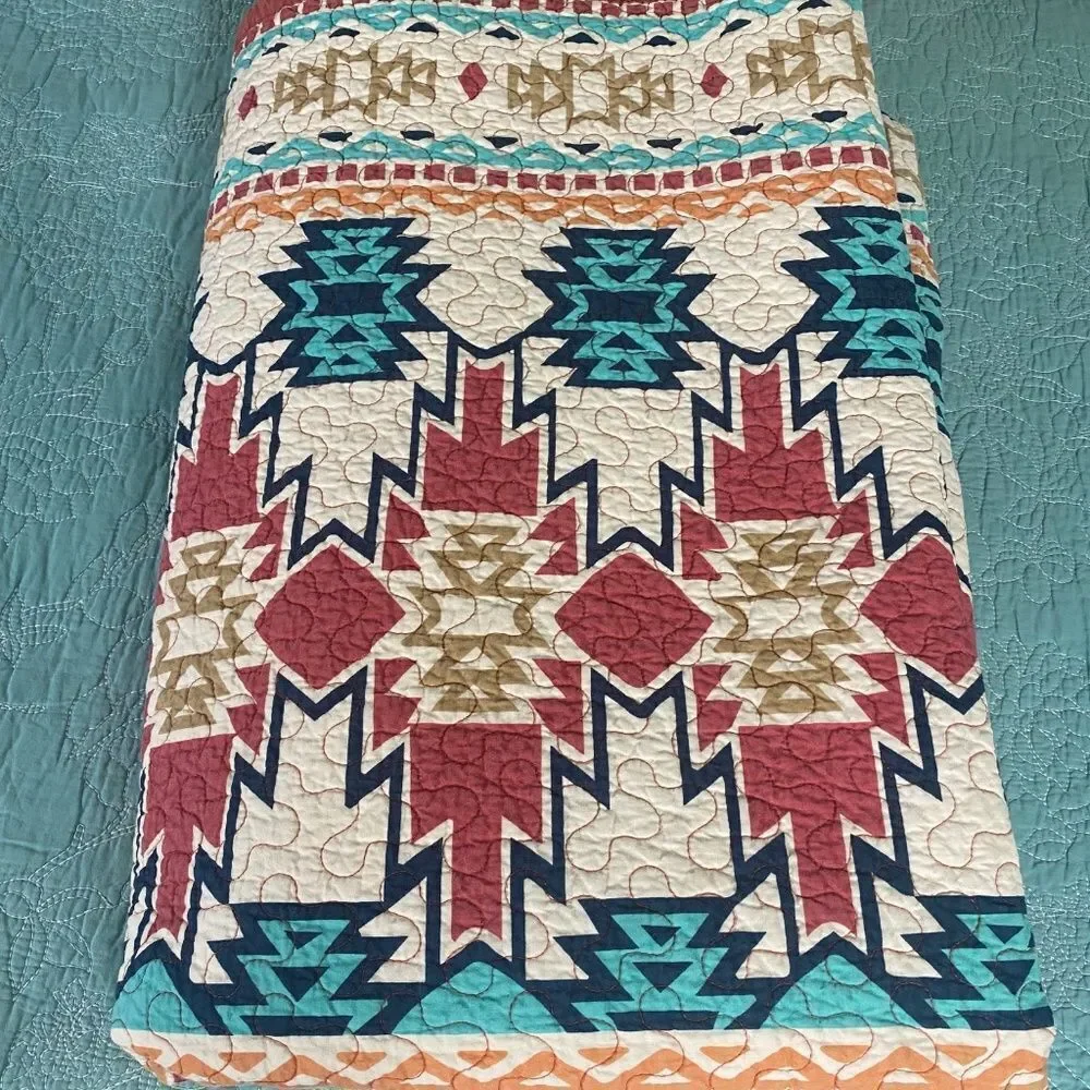 HIEnd Accent bedspread/quilt Southwestern Aztec Vtg Queen